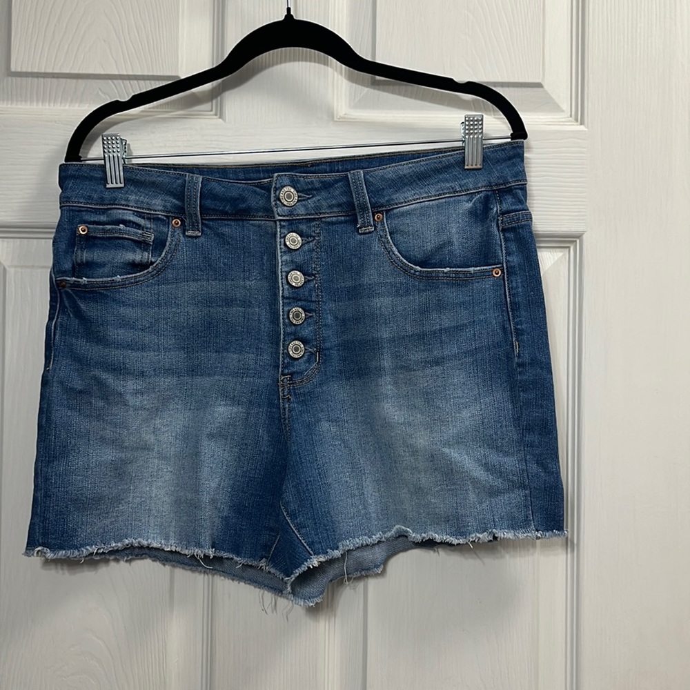 High rise button fly denim shorts